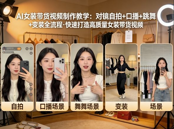 AI女装带货视频制作教学，对镜自拍、口播、跳舞、变装全流程，快速打造高质量女装带货视频-然百捷网络科技
