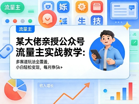 某大佬亲授公众号流量主实战教学：多赛道玩法全覆盖，小白轻松变现，每月多挣5k+-然百捷网络科技