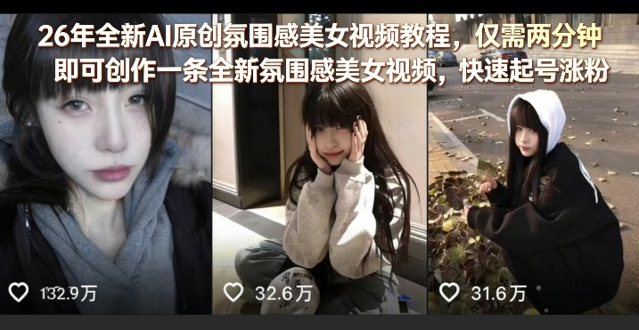 26年全新AI原创氛围感美女视频教程，仅需两分钟即可创作一条全新氛围感美女视频，快速起号涨粉-然百捷网络科技